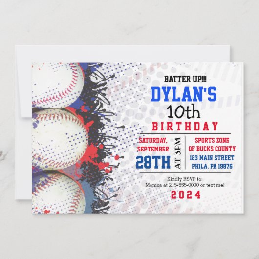 Baseball Birthday Red White & Blue Invitation Kaart (Voorkant)