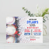 Baseball Birthday Red White & Blue Invitation Kaart (Staand voorkant)