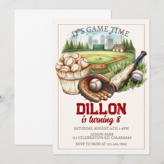 Baseball birthday, sports birthday, baseball party kaart (Voorkant / Achterkant)