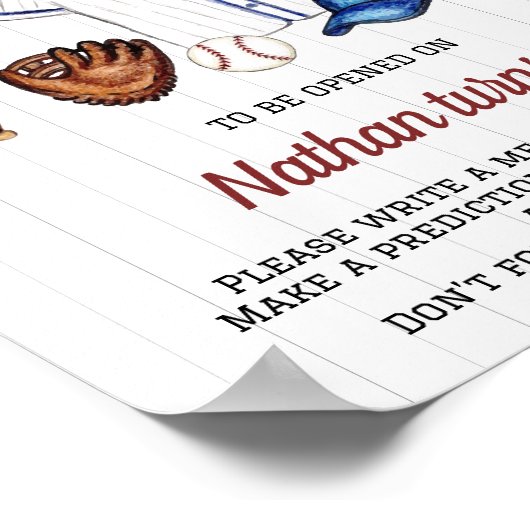 Baseball Birthday Time Capsule-teken Poster (Hoek)