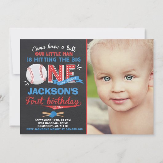 Baseball Birthday Uitnodiging Baseball 1e verjaard (Voorkant)