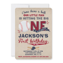 Baseball Birthday Uitnodiging Baseball 1e verjaard