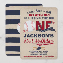 Baseball Birthday Uitnodiging Baseball 1e verjaard