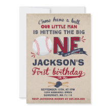 Baseball Birthday Uitnodiging Baseball 1e verjaard