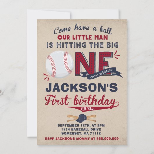 Baseball Birthday Uitnodiging Baseball 1e verjaard (Voorkant)