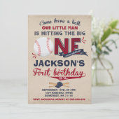 Baseball Birthday Uitnodiging Baseball 1e verjaard (Staand voorkant)