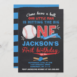 Baseball Birthday Uitnodiging Baseball 1e verjaard