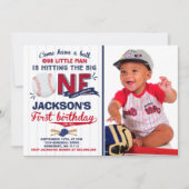 Baseball Birthday Uitnodiging Baseball 1e verjaard (Voorkant)