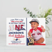 Baseball Birthday Uitnodiging Baseball 1e verjaard (Staand voorkant)