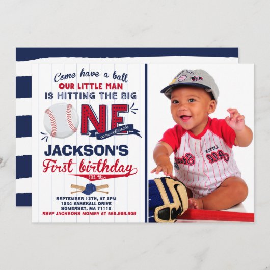 Baseball Birthday Uitnodiging Baseball 1e verjaard (Voorkant / Achterkant)