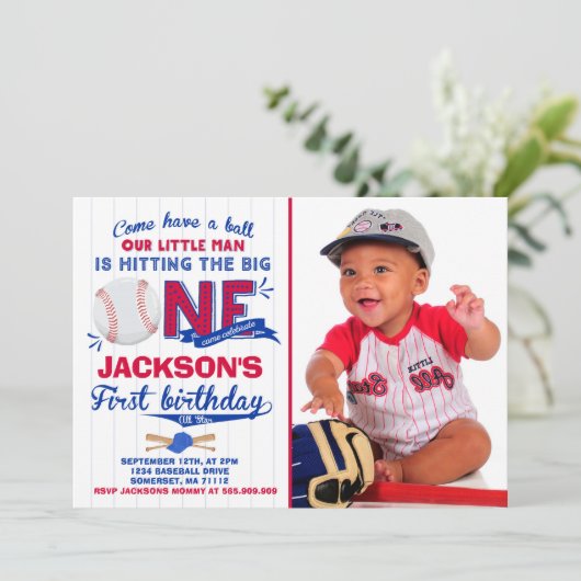 Baseball Birthday Uitnodiging Baseball 1e verjaard (Staand voorkant)