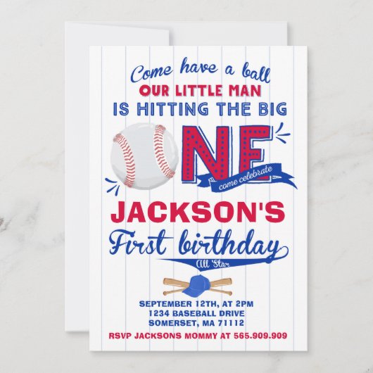 Baseball Birthday Uitnodiging Baseball 1e verjaard (Voorkant)