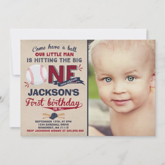 Baseball Birthday Uitnodiging Baseball 1e verjaard (Voorkant)