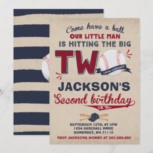 Baseball Birthday Uitnodiging Baseball 2e verjaard