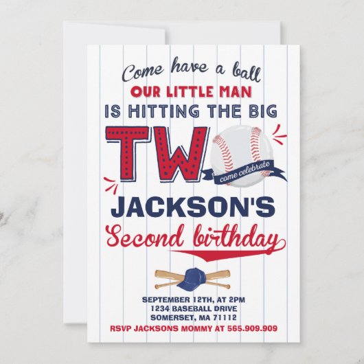 Baseball Birthday Uitnodiging Baseball 2e verjaard (Voorkant)