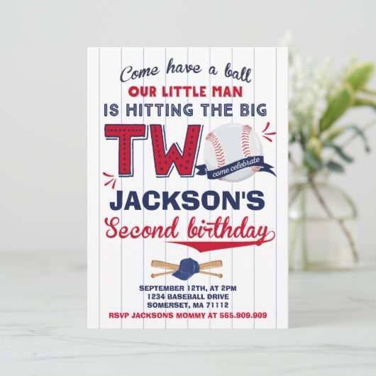 Baseball Birthday Uitnodiging Baseball 2e verjaard (Staand voorkant)