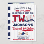 Baseball Birthday Uitnodiging Baseball 2e verjaard (Voorkant / Achterkant)