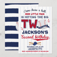 Baseball Birthday Uitnodiging Baseball 2e verjaard