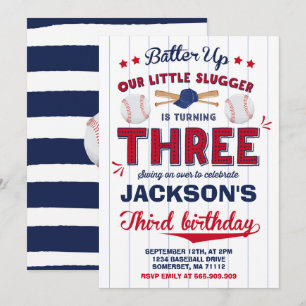 Baseball Birthday Uitnodiging Baseball 3e verjaard
