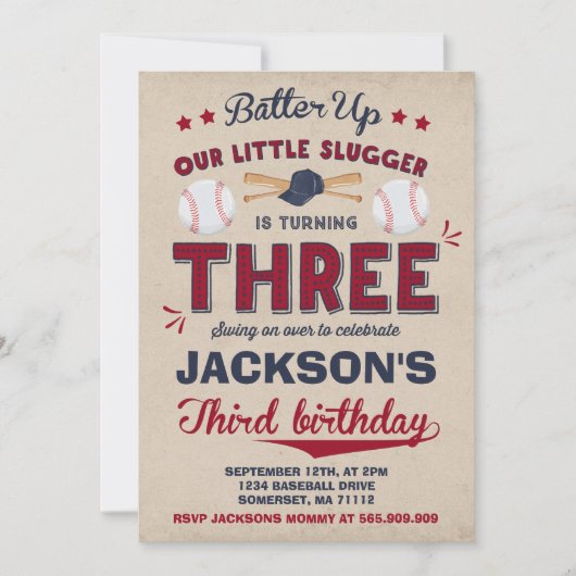 Baseball Birthday Uitnodiging Baseball 3e verjaard (Voorkant)