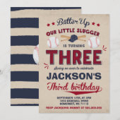 Baseball Birthday Uitnodiging Baseball 3e verjaard (Voorkant / Achterkant)