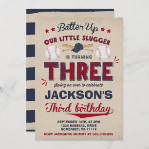 Baseball Birthday Uitnodiging Baseball 3e verjaard