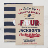 Baseball Birthday Uitnodiging Baseball 4e verjaard (Voorkant / Achterkant)