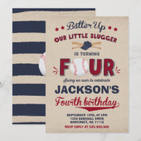 Baseball Birthday Uitnodiging Baseball 4e verjaard