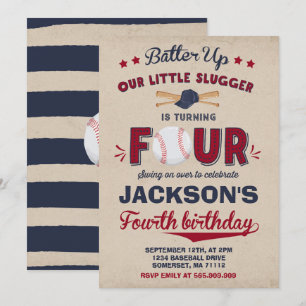 Baseball Birthday Uitnodiging Baseball 4e verjaard