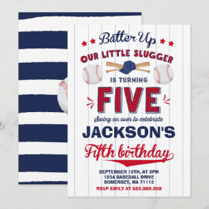 Baseball Birthday Uitnodiging Baseball 5e verjaard