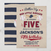 Baseball Birthday Uitnodiging Baseball 5e verjaard (Voorkant / Achterkant)