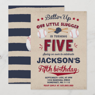 Baseball Birthday Uitnodiging Baseball 5e verjaard