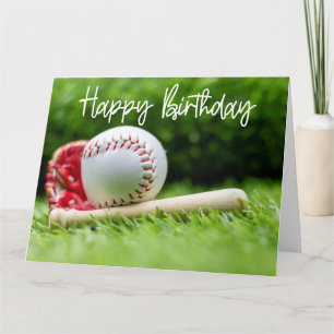 Baseball Birthday woord op groen voor speler Kaart