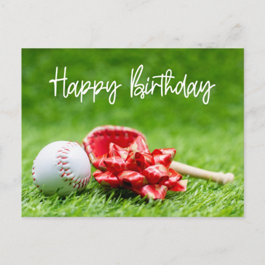 Baseball Birthday word on green for Player Kaart (Voorkant)