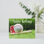 Baseball Birthday word on green for Player Kaart (Staand voorkant)