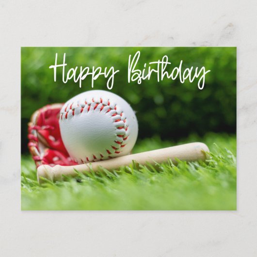 Baseball Birthday word on green for Player Kaart (Voorkant)