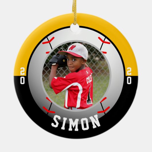 Baseball Black Gold Team Colour Keramisch Ornament (Achterkant)