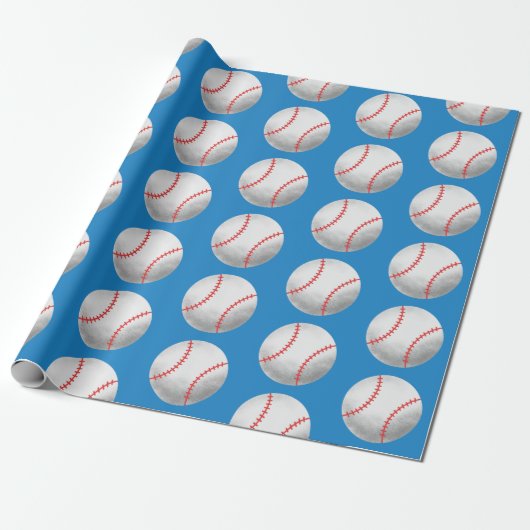 Baseball Blauw en Rood Patroon Cadeaupapier (Uitgerold)