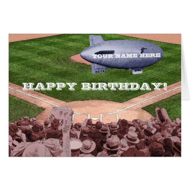 BASEBALL BLIMP  COMIC BIRTHDAY KAART VINTAGE (Voorkant Horizontaal)