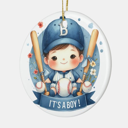 Baseball Bliss Baby Boy Aankondiging Baby shower Keramisch Ornament (Links)