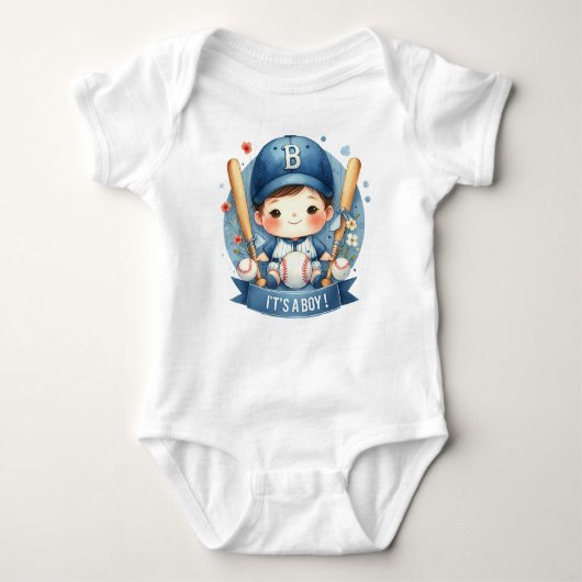 Baseball Bliss Baby Boy Aankondiging Baby shower Romper (Voorkant)