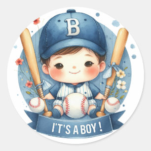 Baseball Bliss Baby Boy Aankondiging Baby shower Ronde Sticker