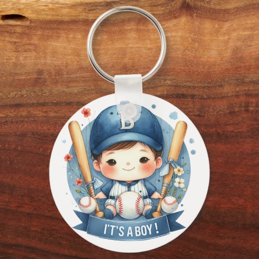 Baseball Bliss Baby Boy Aankondiging Baby shower Sleutelhanger (Voorkant)
