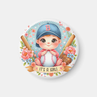 Baseball Bliss Baby Meisje Aankondiging Floral Bab Magneet