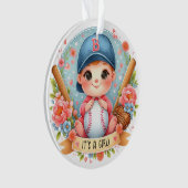 Baseball Bliss Baby Meisje Aankondiging Floral Bab Ornament (voorkant)