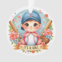 Baseball Bliss Baby Meisje Aankondiging Floral Bab