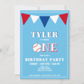Baseball Blue Birthday Invitation Boy 1st Birthday Kaart (Voorkant)