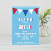Baseball Blue Birthday Invitation Boy 1st Birthday Kaart (Staand voorkant)