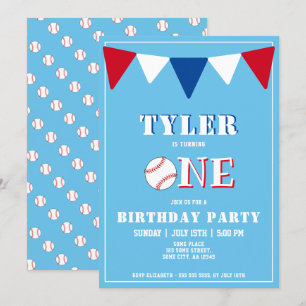 Baseball Blue Birthday Invitation Boy 1st Birthday Kaart