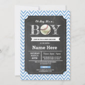 Baseball Blue Boy Baby shower Chevron Uitnodigen Kaart (Voorkant)